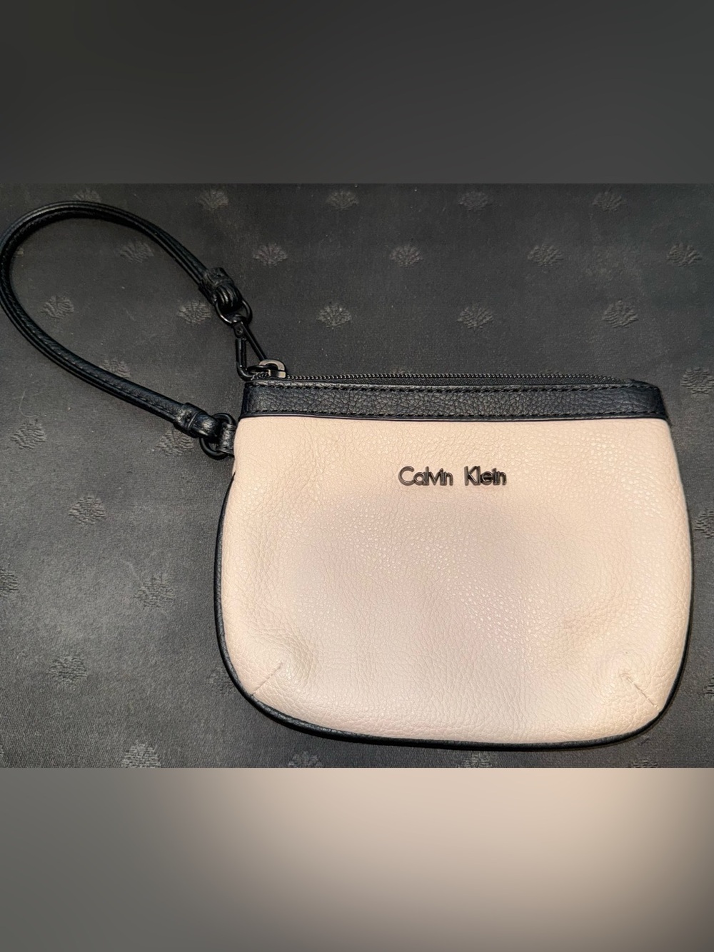 Calvin Klein Cream and Black Wristlet Pouch